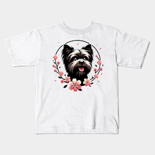 Affenpinscher Embracing Spring with Cherry Blossoms Kids T-Shirt